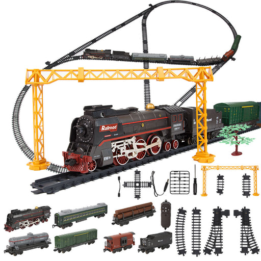Electric RC Christmas Train Set Model with Carriage and Long Track, Gift for Boys and Girls 