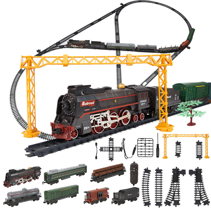 Electric RC Christmas Train Set Model with Carriage and Long Track, Gift for Boys and Girls 