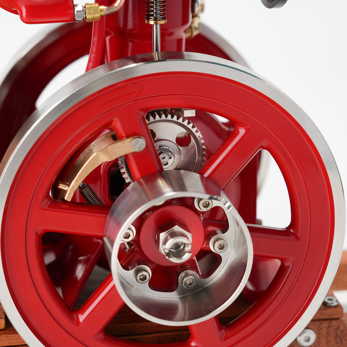 RETROL & OKMO B01 Hit and Miss Gasoline Engine Model Ball Top Miniature Water-Cooled Single-Cylinder 4-Stroke Internal Combustion Engine with Ignition System and Wooden Display Stand