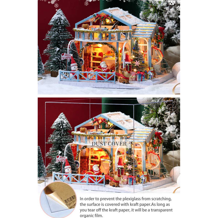 Christmas Snowy Night DIY Miniature House Model Kit, Winter Scene Music Box with Glass Cover, Desktop Decor & Handcrafted Puzzle Gift for Holidays (200+PCS) enginediyshop