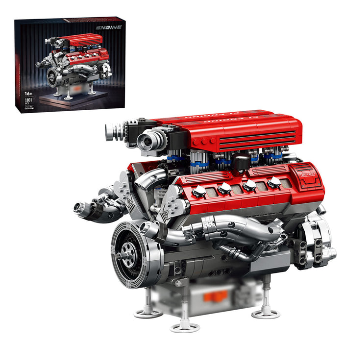 MOC Simulation V-Shaped Eight-Cylinder Engine Building Blocks Set（1101PCS/Dynamic Version） enginediyshop