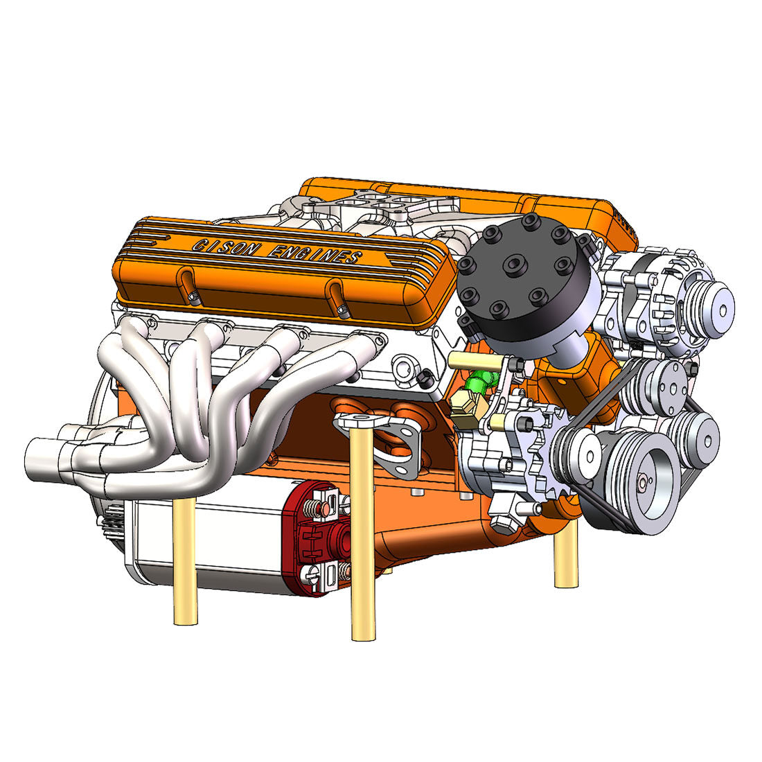 CISON Small-block 44CC 1/6 Scale V8 Engine Model, Water-Cooled 4-Stroke 8-Cylinder Gasoline Engine Internal Combustion V8 Engine Model Kit enginediyshop