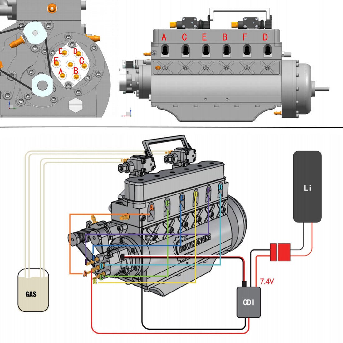 HOWIN ENGINE L6-210 1/8 21.0cc Mini Inline Six-cylinder Four-Stroke Wa ...