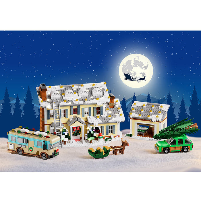 Christmas Holiday Home Building Blocks Set (1958PCS）– Snowy Winter House with Lights, Buses & Sleds enginediyshop
