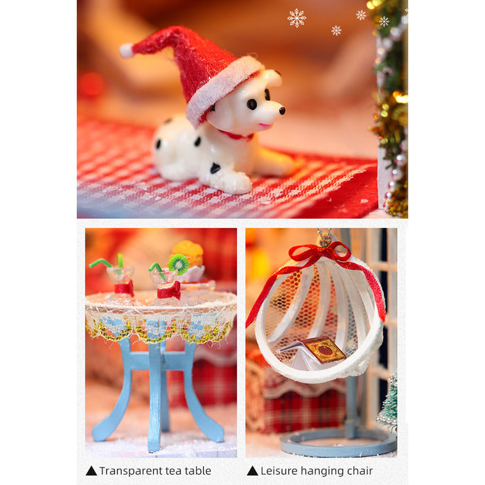 Christmas Snowy Night DIY Miniature House Model Kit, Winter Scene Music Box with Glass Cover, Desktop Decor & Handcrafted Puzzle Gift for Holidays (200+PCS) enginediyshop