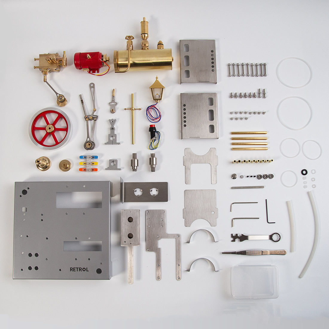 RETROL SE-02 Metal Steam Engine with Horizontal Boiler Model Kit and Generator Street Lamp (100PCS)