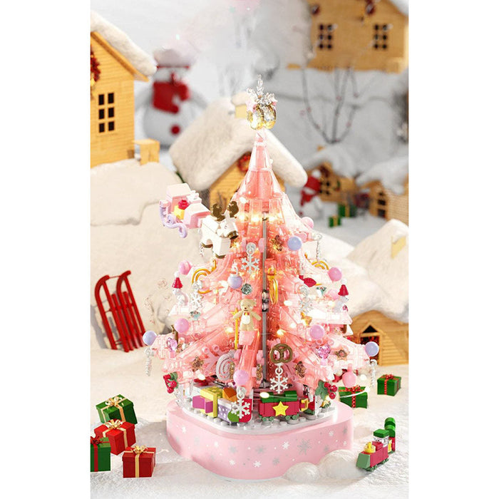 Crystal Christmas Tree Music Box with Light MOC DIY Assembly Model Small Particles Building Blocks Set (Dynamic Version/675PCS) enginediyshop