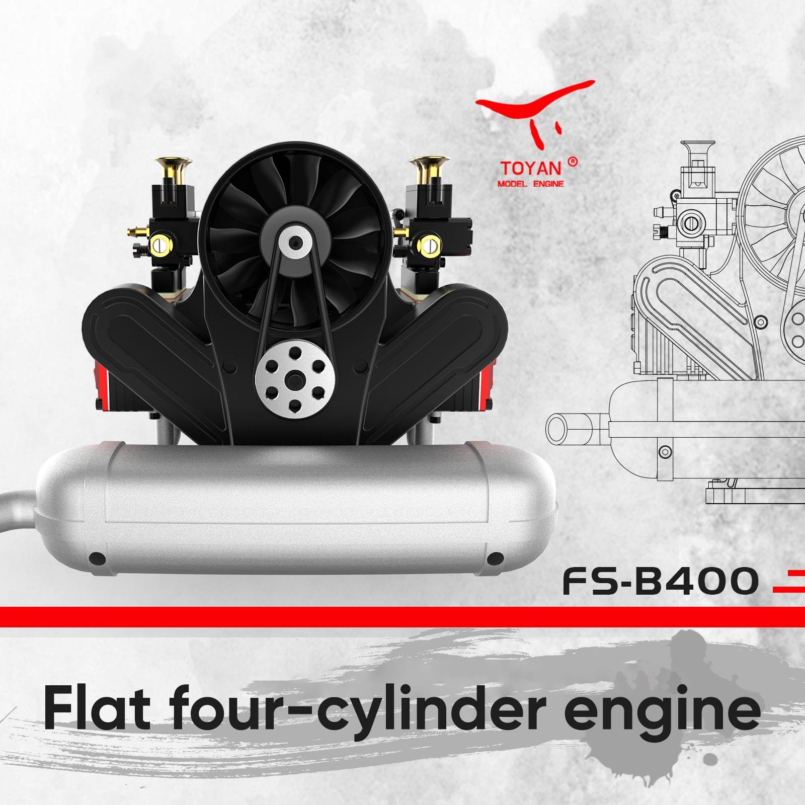 TOYAN ENGINE FS-B400 14cc Flat-four Engine Horizontal Opposed Four-Cylinder Four-Stroke Nitro H4 Engine Model DIY Assembly enginediyshop