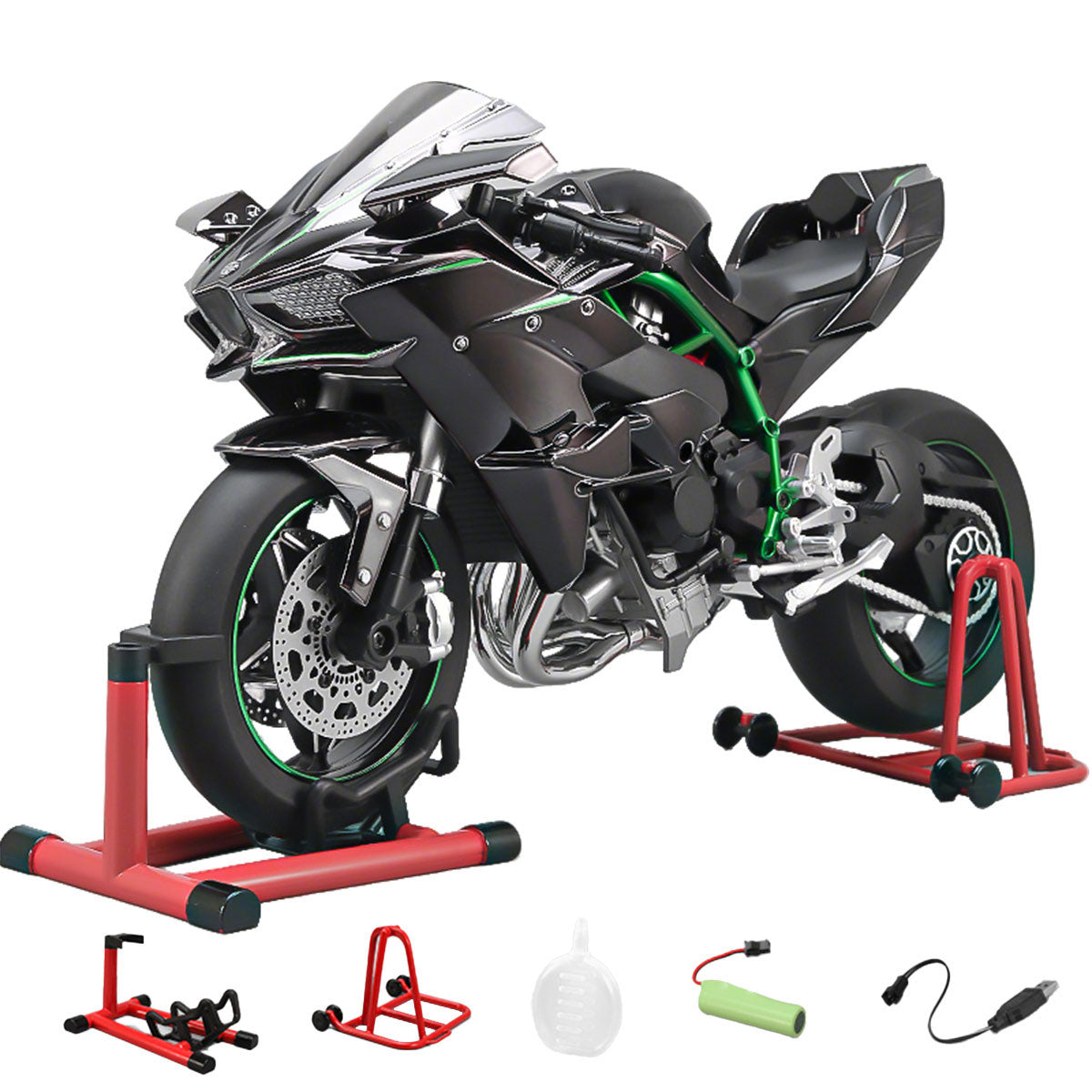 1/6 Scale Alloy Dynamic Motorcycle Model - Simulation Bike with Ignition System & Smoke Spray (Carbon Fiber Style) enginediyshop