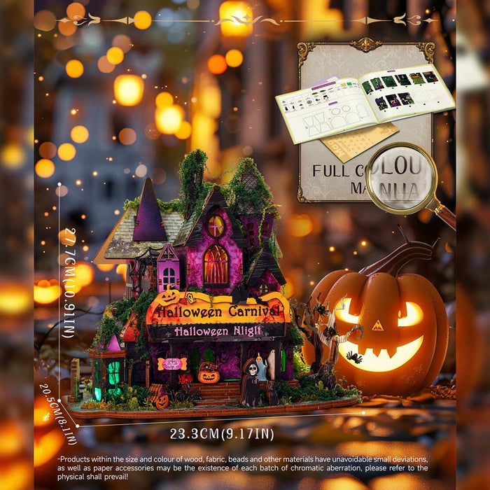 Halloween Night 3D Wooden DIY Miniature Horror House Kit, Spooky Terrifying Desktop Model & Halloween Decoration enginediyshop