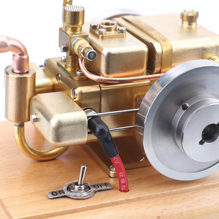 3.2cc Mini Horizontal Water-cooled Double-cylinder Four-stroke Gasoline Engine Model with Wooden Base enginediyshop