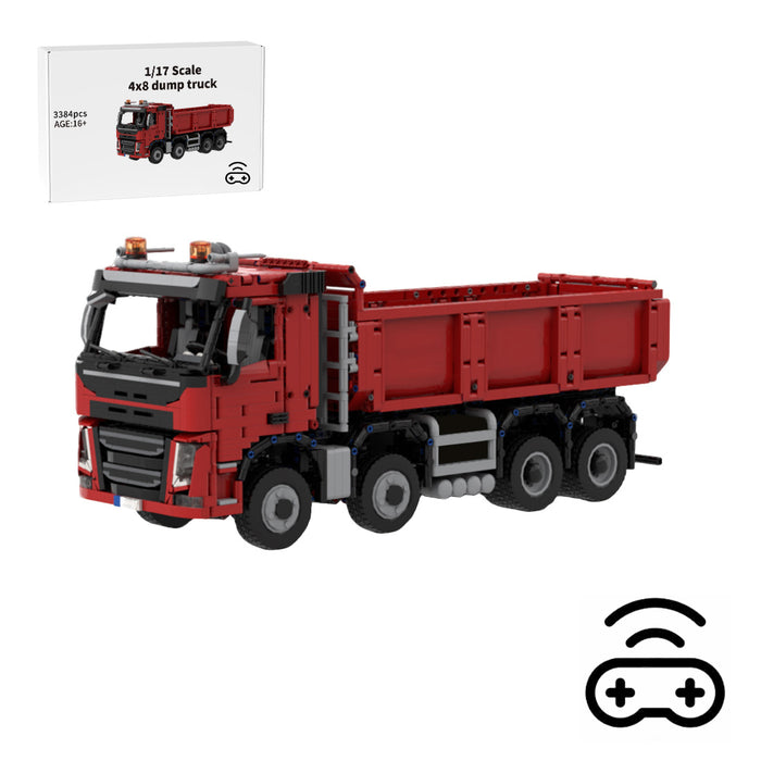 MOC-1/17 Scale Volvo-Fm Dump Truck Building Blocks Set(Dynamic Version/Red/3384PCS)