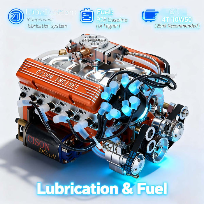 CISON Small-block 44CC 1/6 Scale V8 Engine Model, Water-Cooled 4-Stroke 8-Cylinder Gasoline Engine Internal Combustion V8 Engine Model Kit enginediyshop