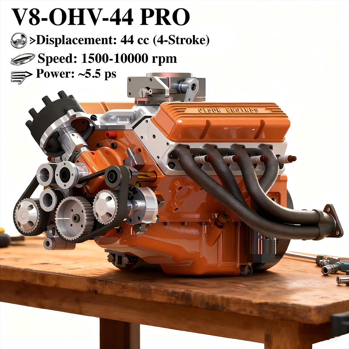 CISON Small-block 44CC 1/6 Scale V8 Engine Model, Water-Cooled 4-Stroke 8-Cylinder Gasoline Engine Internal Combustion V8 Engine Model Kit enginediyshop