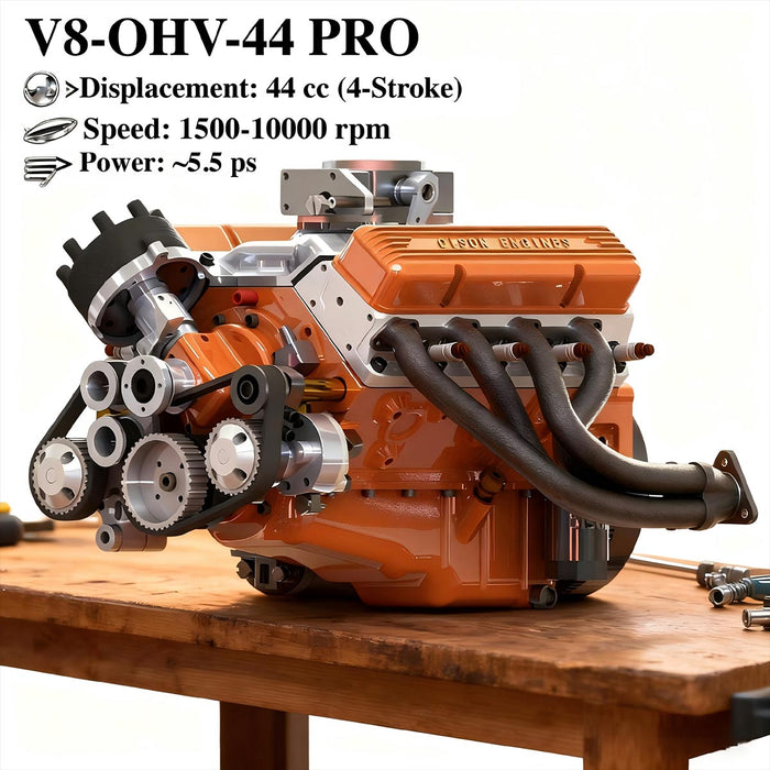 CISON Small-block 44CC 1/6 Scale V8 Engine Model, Water-Cooled 4-Stroke 8-Cylinder Gasoline Engine Internal Combustion V8 Engine Model Kit enginediyshop