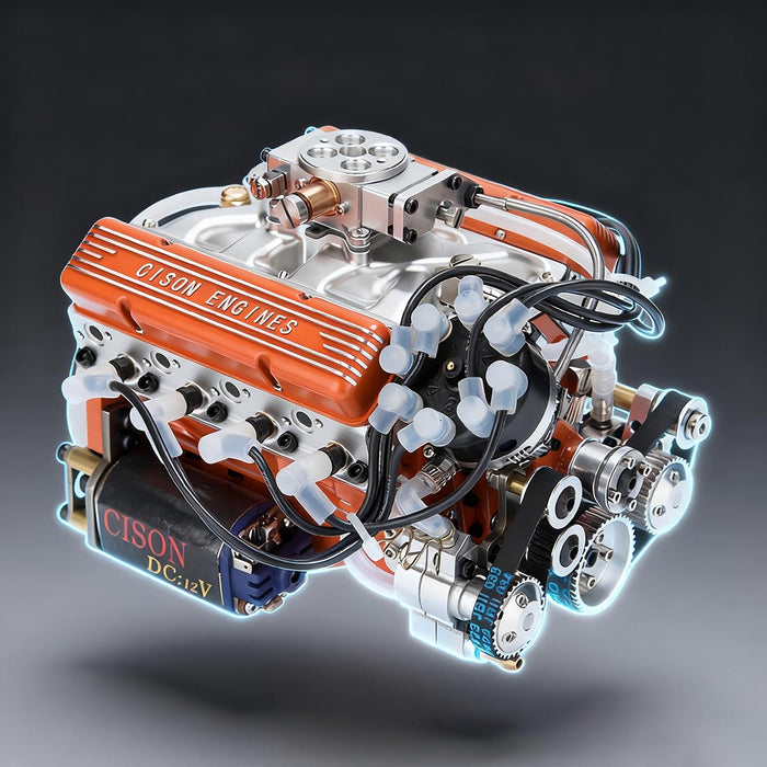 CISON Small-block 44CC 1/6 Scale V8 Engine Model, Water-Cooled 4-Stroke 8-Cylinder Gasoline Engine Internal Combustion V8 Engine Model Kit enginediyshop