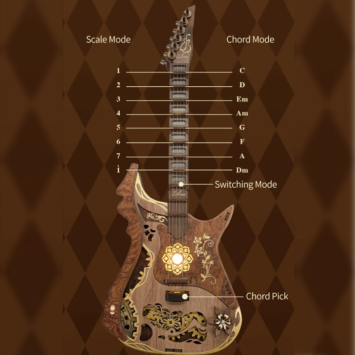 Chord Guitar DIY 3D Wooden Model Kit with LED Lights and Playable Strings, Creative Gift & Desktop Decor (114PCS) enginediyshop