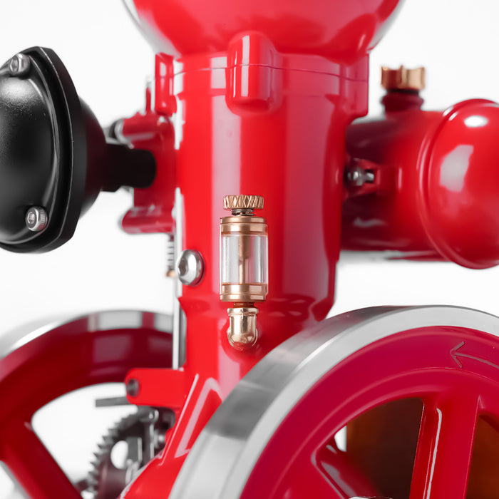 RETROL & OKMO B01 Hit and Miss Gasoline Engine Model Ball Top Miniature Water-Cooled Single-Cylinder 4-Stroke Internal Combustion Engine with Ignition System and Wooden Display Stand