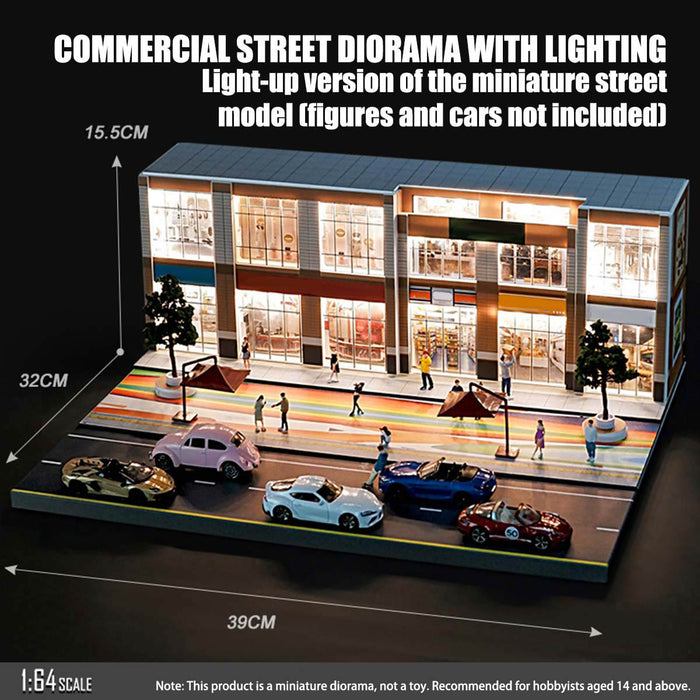 1/64 Scale City Building Model with LED Lights, DIY Street Diorama for Micro Photography, Urban Landscape Desktop Decor (Figures & Cars Not Included) enginediyshop