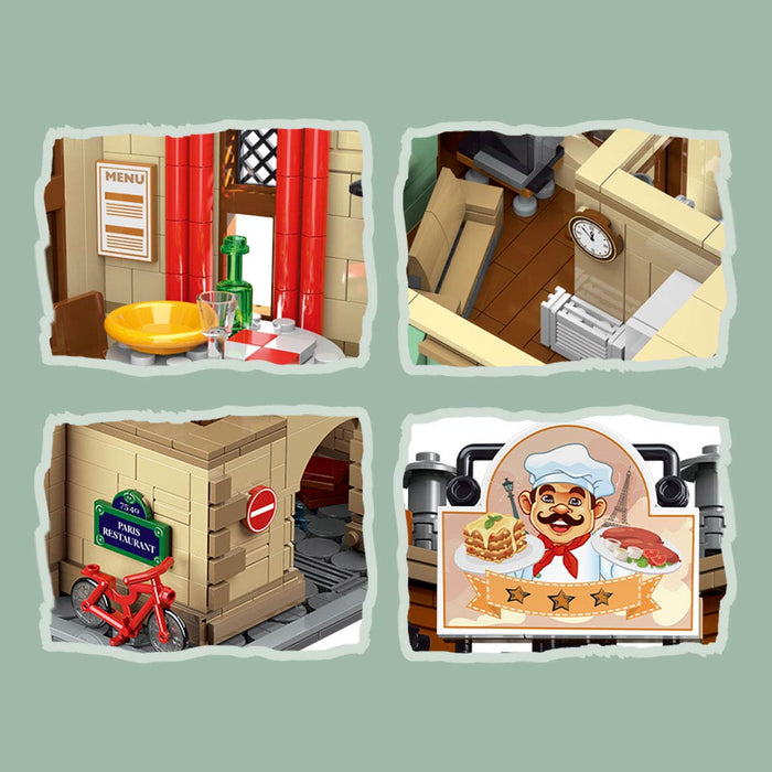 MOC-160521 Restaurants in Paris with Lights Modular Small Particles Building Blocks Set (3104PCS) enginediyshop