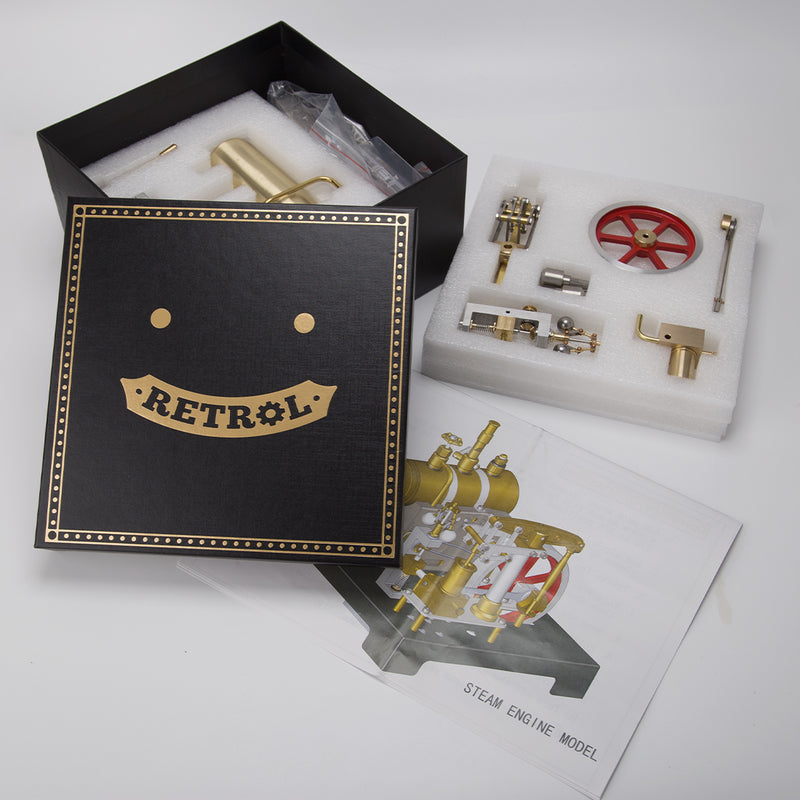 RETROL SE-01 Full Metal Stationary Beam Steam Engine Model and Horizontal Boiler Kit - enginediyshop