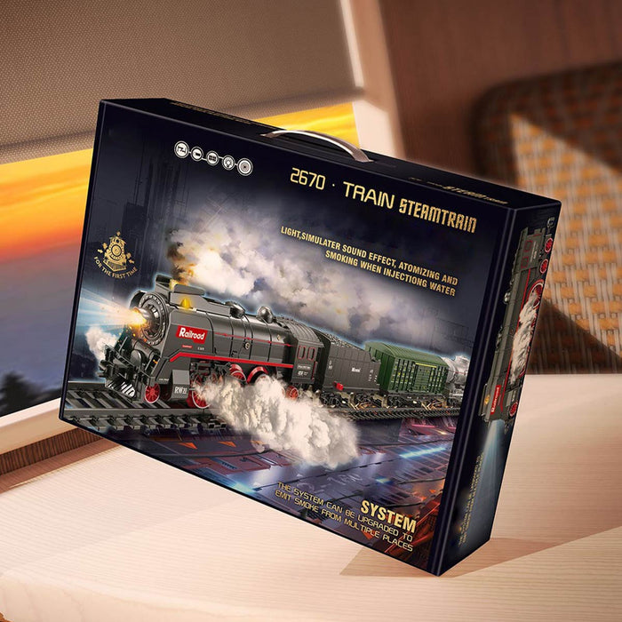 Electric RC Christmas Train Set Model with Carriage and Long Track, Gift for Boys and Girls (Model 62904B/Remote-Control Version) enginediyshop