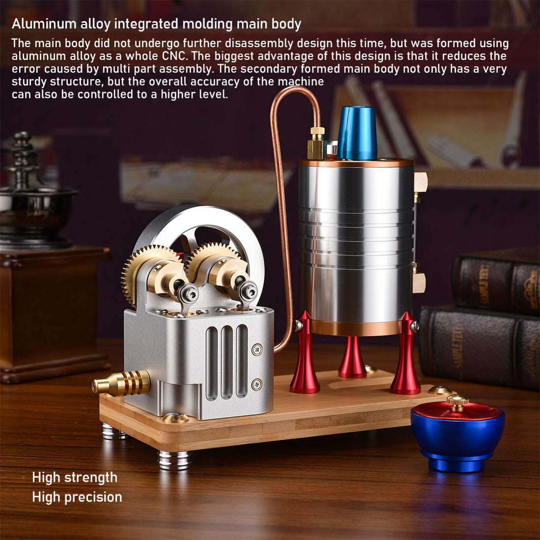 Metal Build Steam Engine Retro All-Metal Vertical Steam Engine Model Dual-Cylinder Oneway Pisto ...