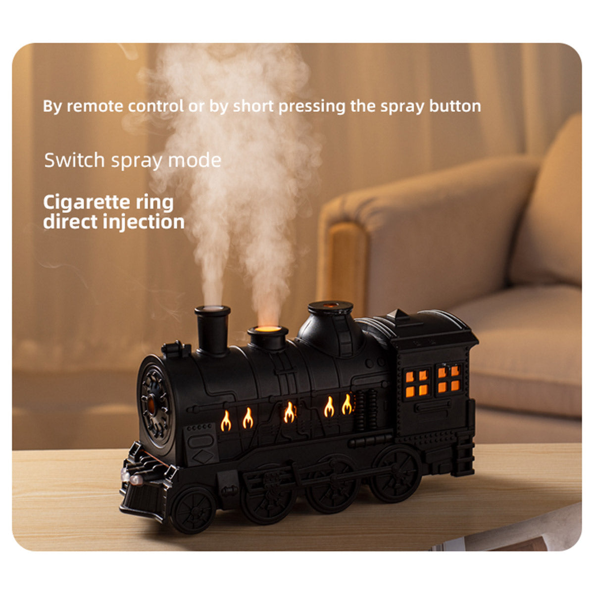 300ml Vintage Steam Train Aromatherapy Essential Oil Diffuser and Humidifier with Dual-Color LED Light (Standard US Power Supply/Bronze) enginediyshop