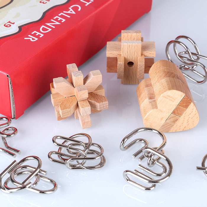 Advent Calendar Brain Teaser Adventskalender 24Pcs Wooden Lock Metal Brain Teasers Puzzle Toy for Adults and Kids - Christmas Type 4 enginediyshop