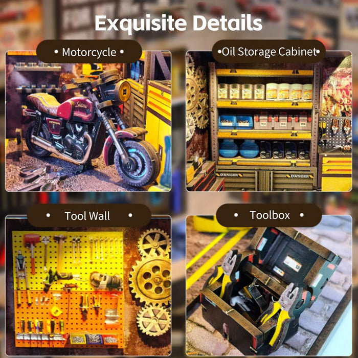 Motorcycle Repair Shop DIY 3D Wooden Miniature Scene Model Kit (213PCS) enginediyshop