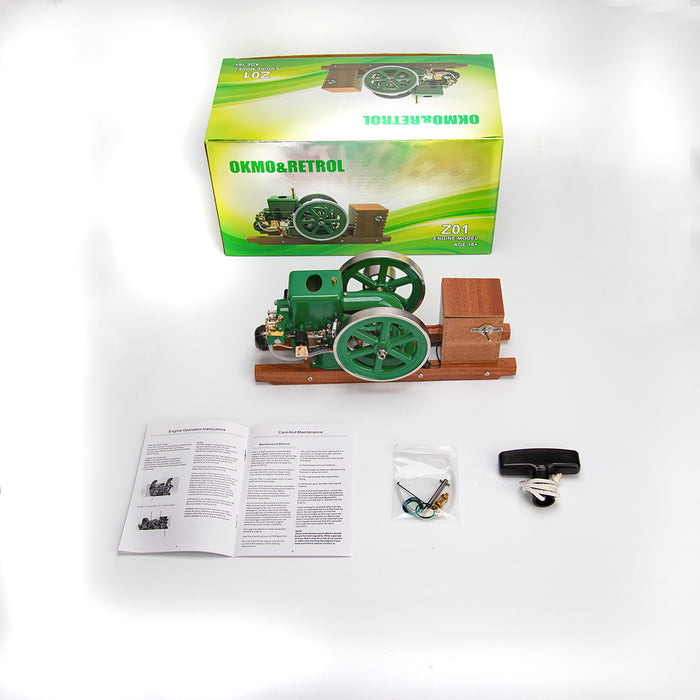 RETROL & OKMO Z01 Gasoline Engine Model Ball Top Miniature Water-Cooled Single-Cylinder 4-Stroke Internal Combustion Engine with Ignition System and Wooden Display Stand