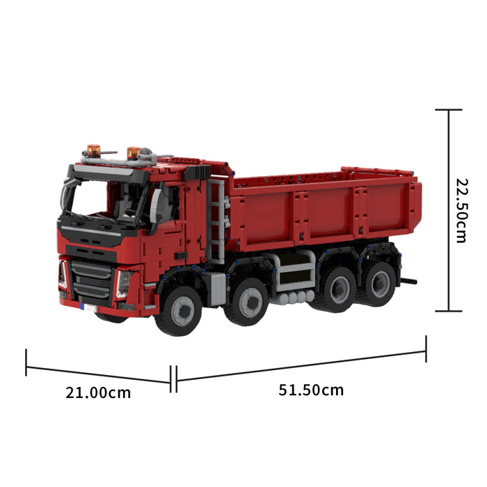 MOC-1/17 Scale Volvo-Fm Dump Truck Building Blocks Set(Dynamic Version/Red/3384PCS)