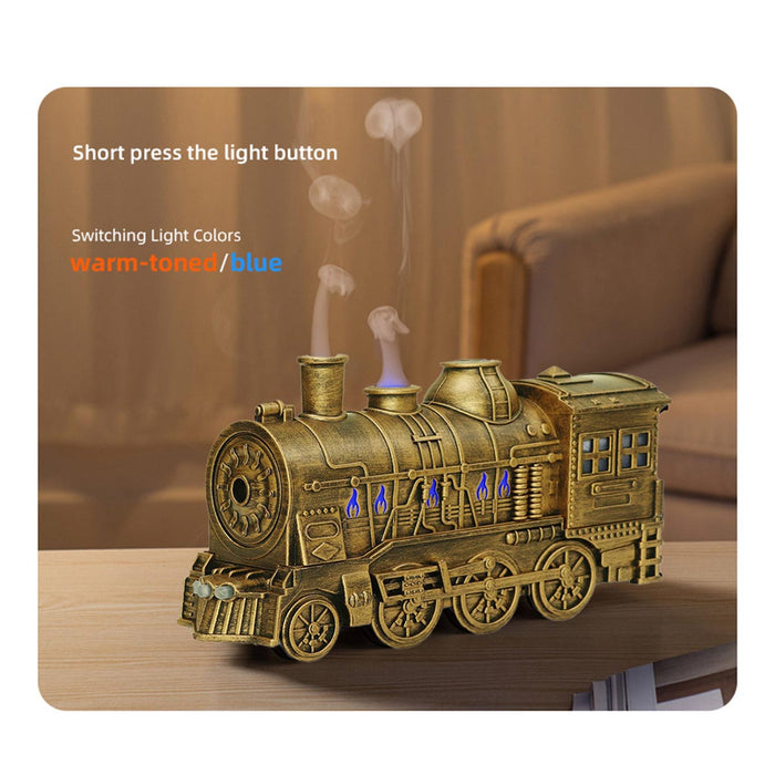300ml Vintage Steam Train Aromatherapy Essential Oil Diffuser and Humidifier with Dual-Color LED Light (Standard US Power Supply/Bronze) enginediyshop