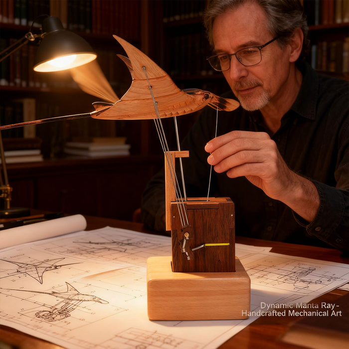 Wooden Manta Bionic Marine Biological Dynamic Model, Desktop Relaxation Decor