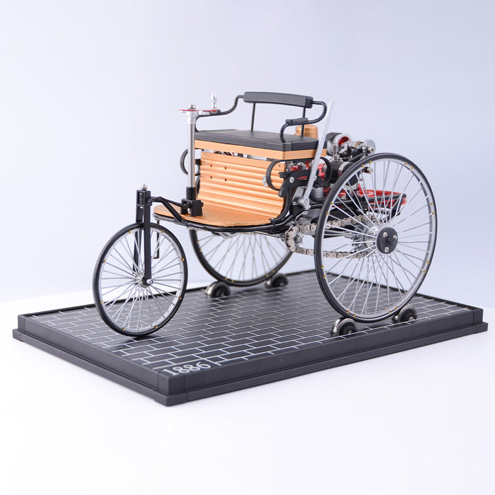 TECHING Vintage First Generation Three-Wheel Automobile  Metal Mechanical Electric DIY Assembly Kit Model-430+ PCS