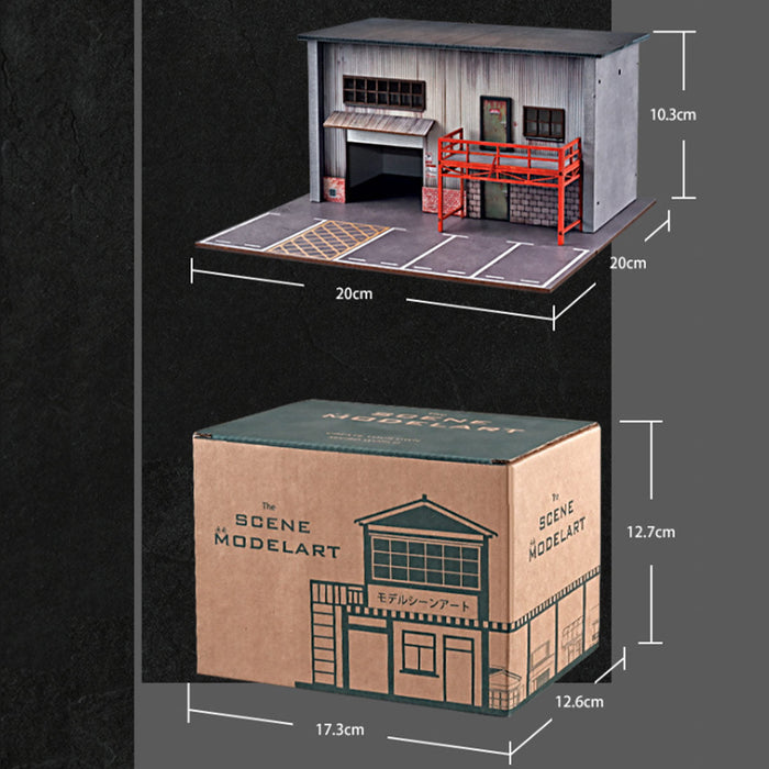 1/64 Scale Wooden American Style Garage & Parking Lot Model with LED Lights, Miniature Building Diorama for Car Photography & Display (Figures & Cars Not Included) enginediyshop