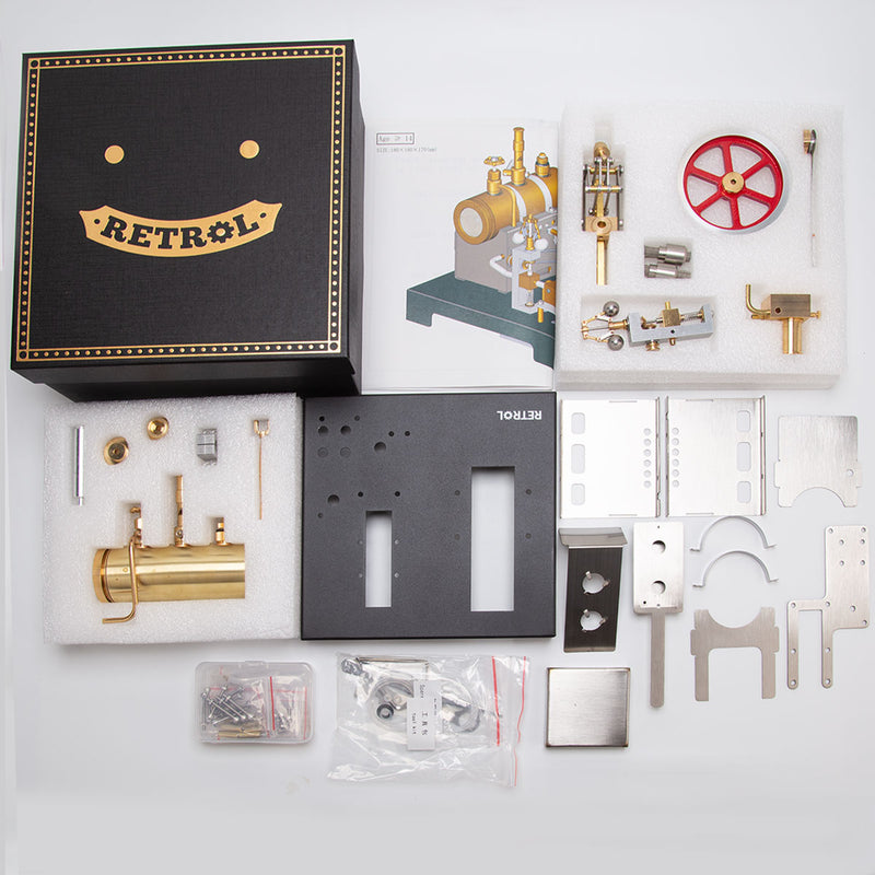 RETROL SE-01 Full Metal Stationary Beam Steam Engine Model and Horizontal Boiler Kit - enginediyshop