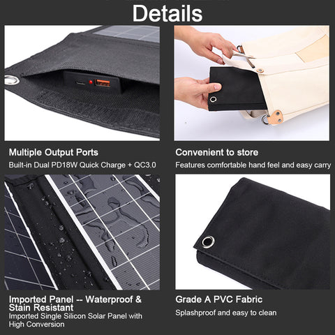 35W Foldable Solar Panel Charger Kit for Smartphone Laptop