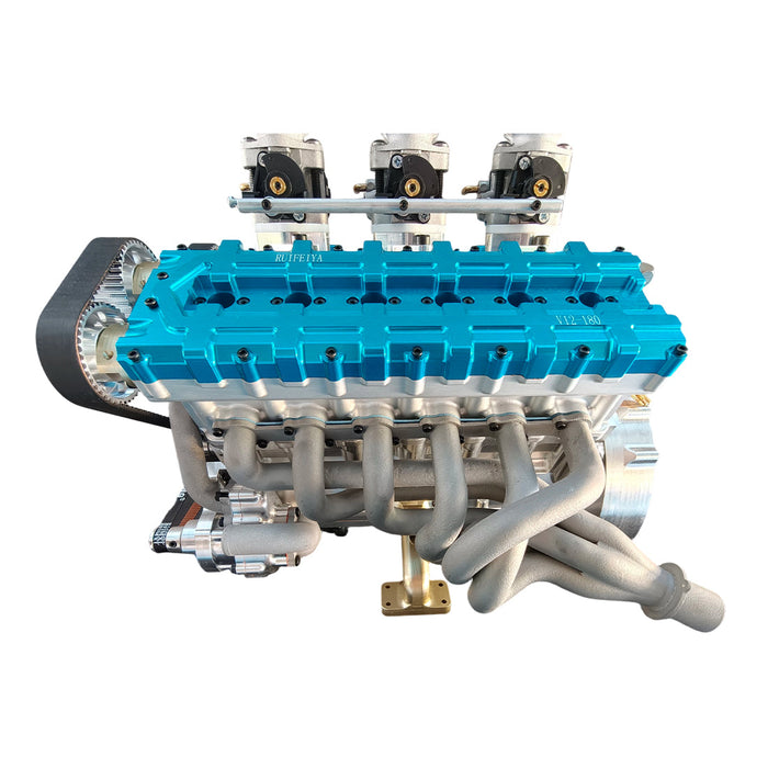 RUIFEIYA V12-180 180cc 1/4 Scale V12 4-Stroke Gasoline Engine Model – DOHC 48-Valve Water-Cooled Engine with ECU, CDI & Electric Start enginediyshop