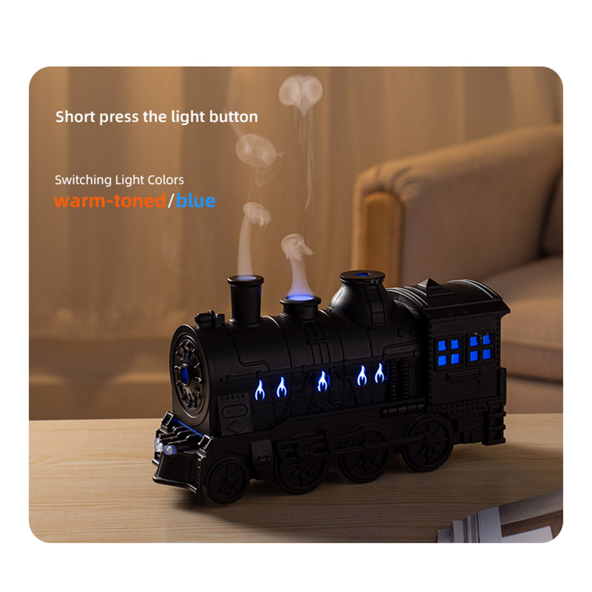 300ml Vintage Steam Train Aromatherapy Essential Oil Diffuser and Humidifier with Dual-Color LED Light (Standard US Power Supply/Bronze) enginediyshop