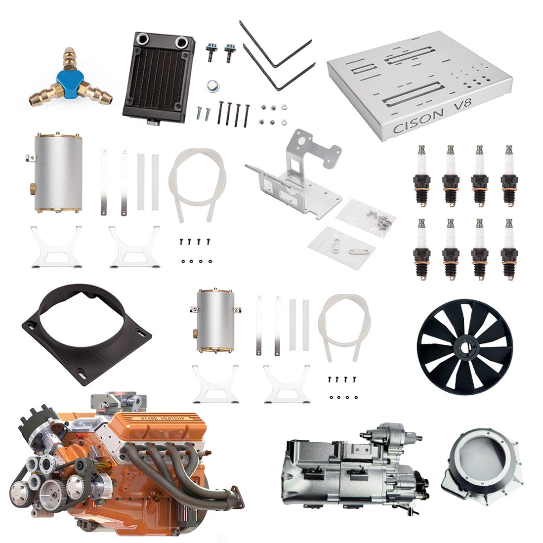 Cison Engine Radiator CISON V8 Pro Engine 1/6 Scale CISON Small-Block Model Water-Cooled 4-S ...