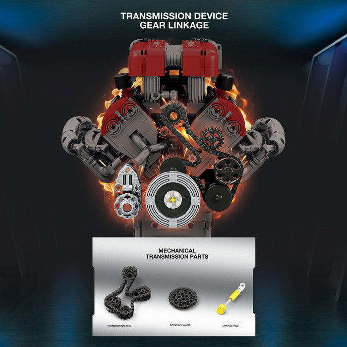 MOC Simulation V-Shaped Eight-Cylinder Engine Building Blocks Set（1101PCS/Dynamic Version） enginediyshop