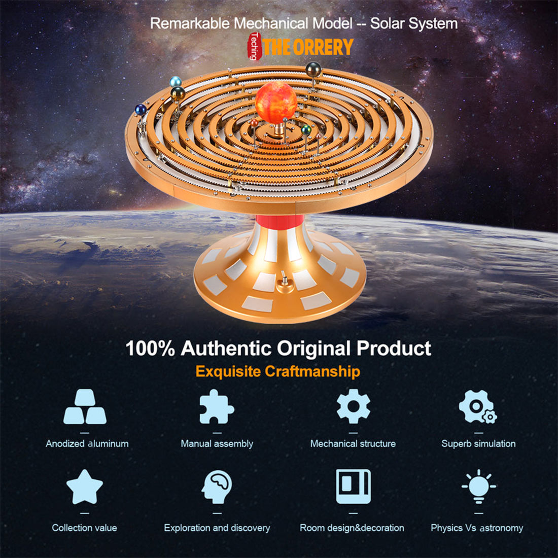 Metal DIY Mechanical Solar System Model Kit, Dynamic Orbital Desk Ornament -600+PCS enginediyshop