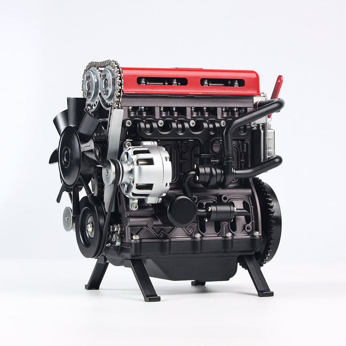 TECHING 3D Metal Turbocharged Inline-four Car Engine DM111-1 Mechanical Engineering DIY Assembly L4 Engine Model Kit (364+PCS/Black and Red) enginediyshop