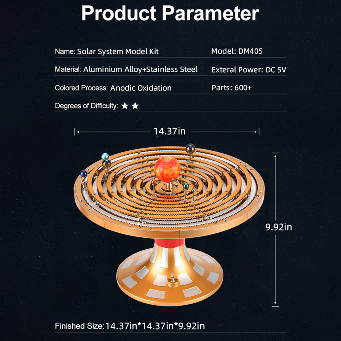 Metal DIY Mechanical Solar System Model Kit, Dynamic Orbital Desk Ornament -600+PCS enginediyshop