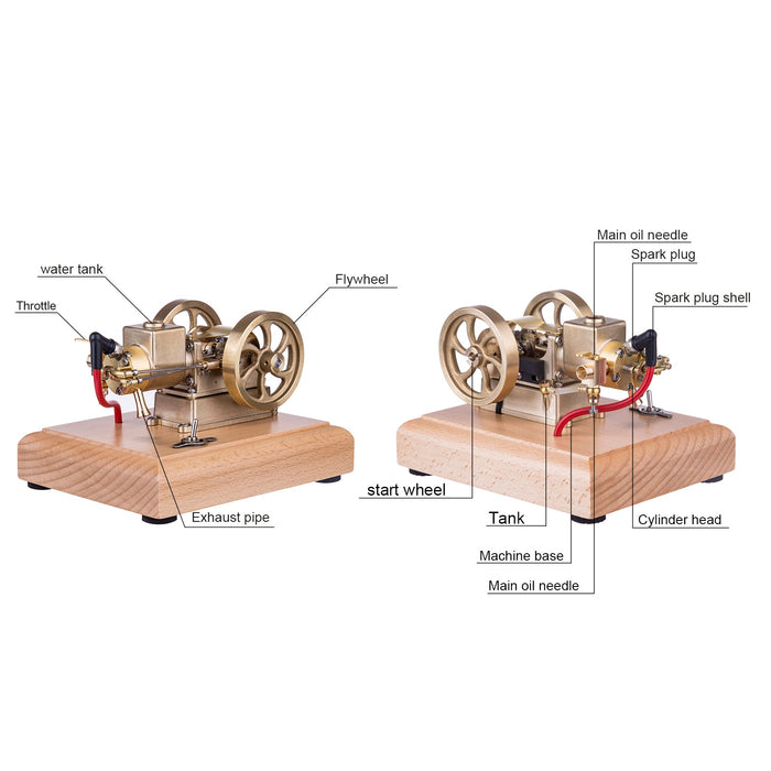 Mini 1.6cc Water-cooled Single-cylinder 4-stroke Gasoline Engine Internal Combustion Engine Model with Wooden Base enginediyshop
