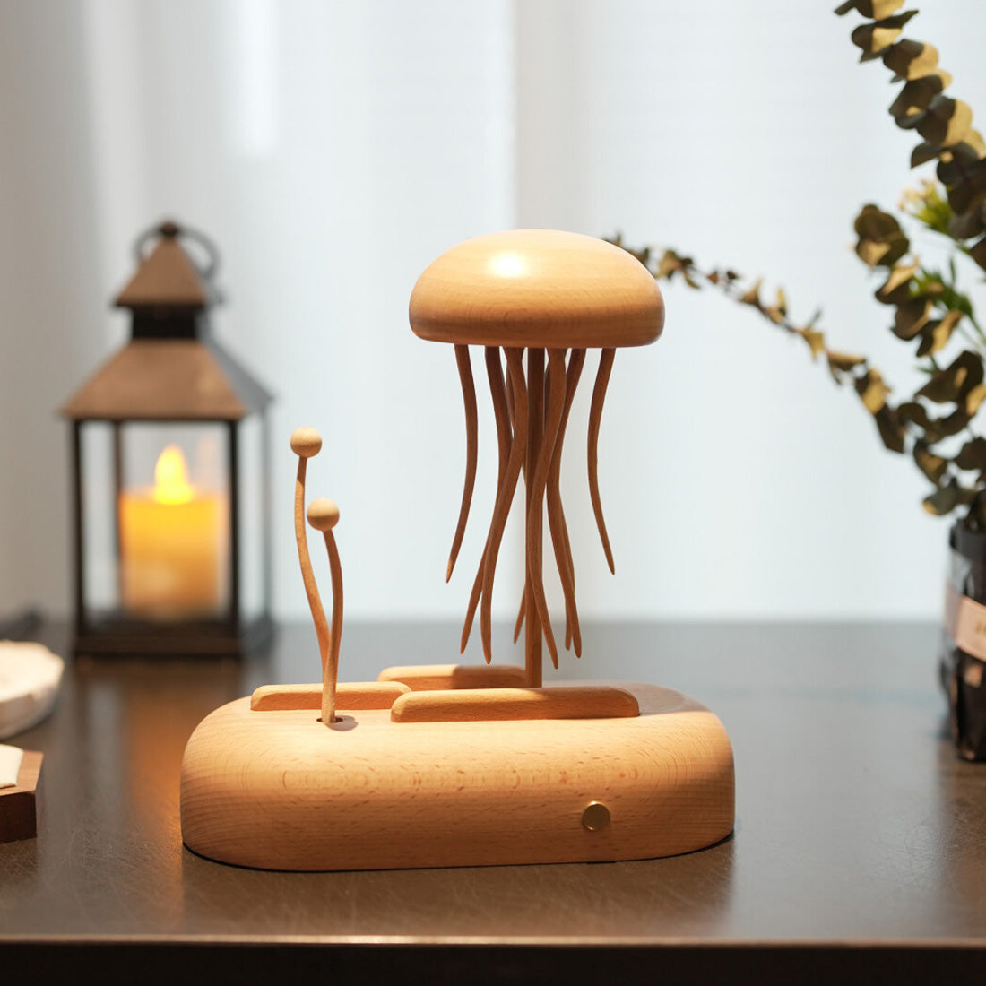 Illuminated Wooden Jellyfish Dynamic Model Desktop Stress-Relief Decor enginediyshop
