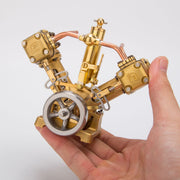 RW-V2 Mini V-Shape Double Cylinder Reciprocating Steam Engine Model for 70-130cm Steamships (Forward and Reverse Rotation/Without Boiler) enginediyshop