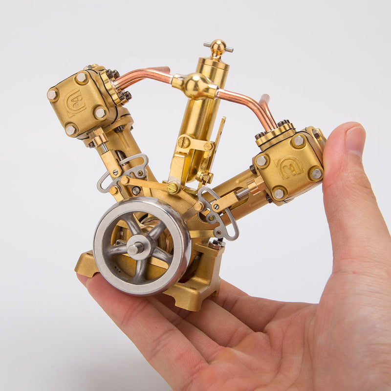 RW-V2 Mini V-Shape Double Cylinder Reciprocating Steam Engine Model for 70-130cm Steamships (Forward and Reverse Rotation/Without Boiler) enginediyshop