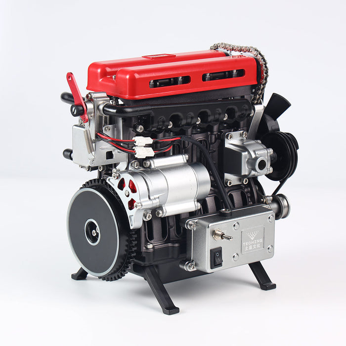 TECHING 3D Metal Turbocharged Inline-four Car Engine DM111-1 Mechanical Engineering DIY Assembly L4 Engine Model Kit (364+PCS/Black and Red) enginediyshop